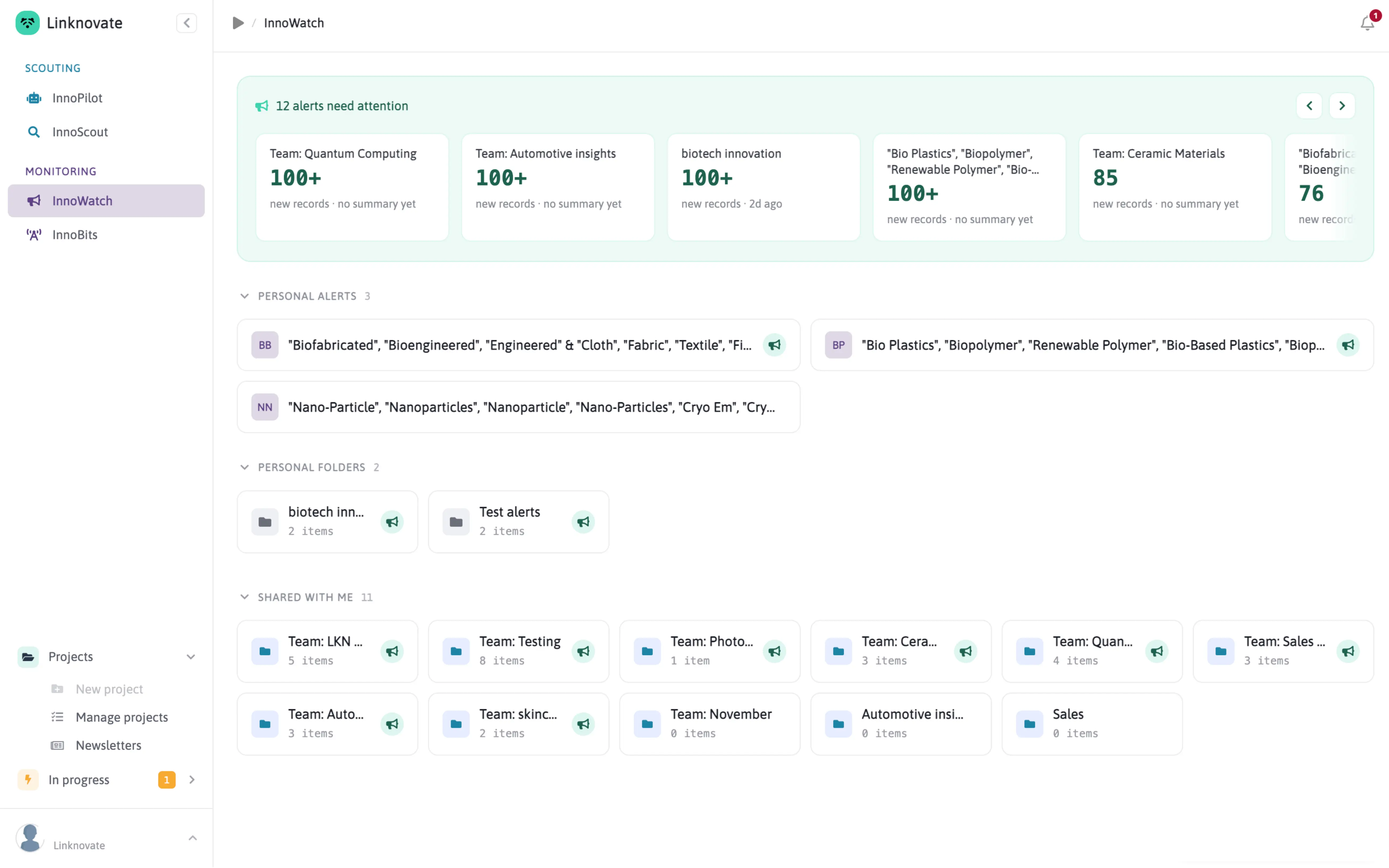 InnoWatch dashboard overview